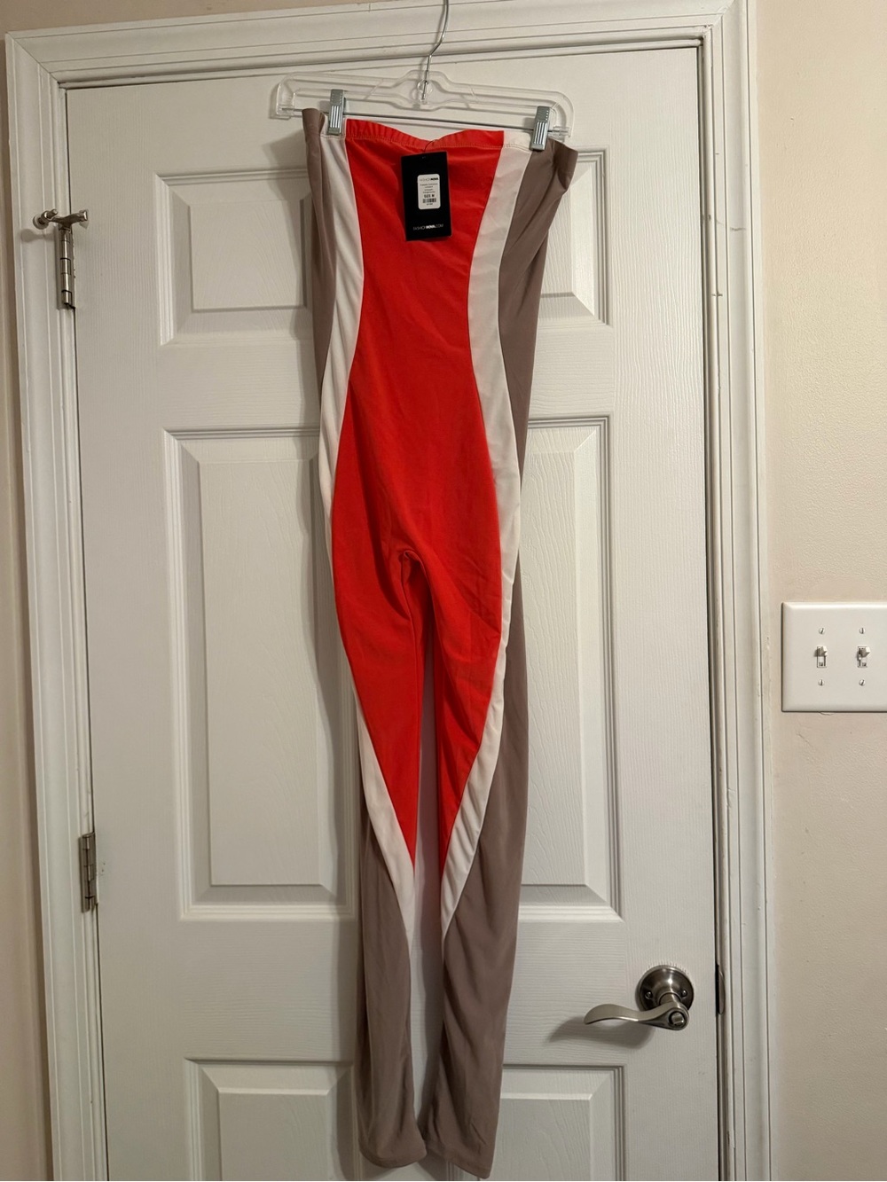 Fashion Nova Red Taupe & White Colorblock Jumpsuit